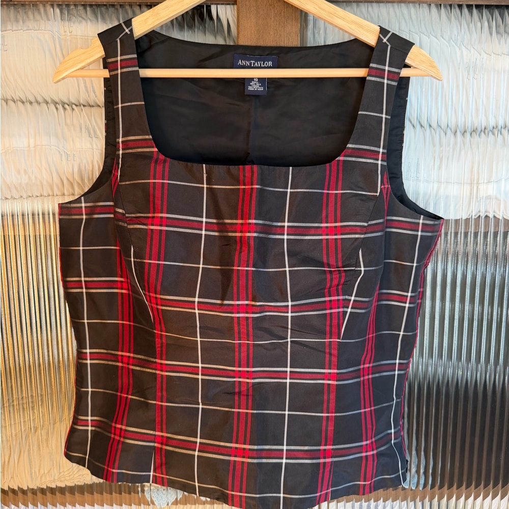 100% Silk Plaid shell tank